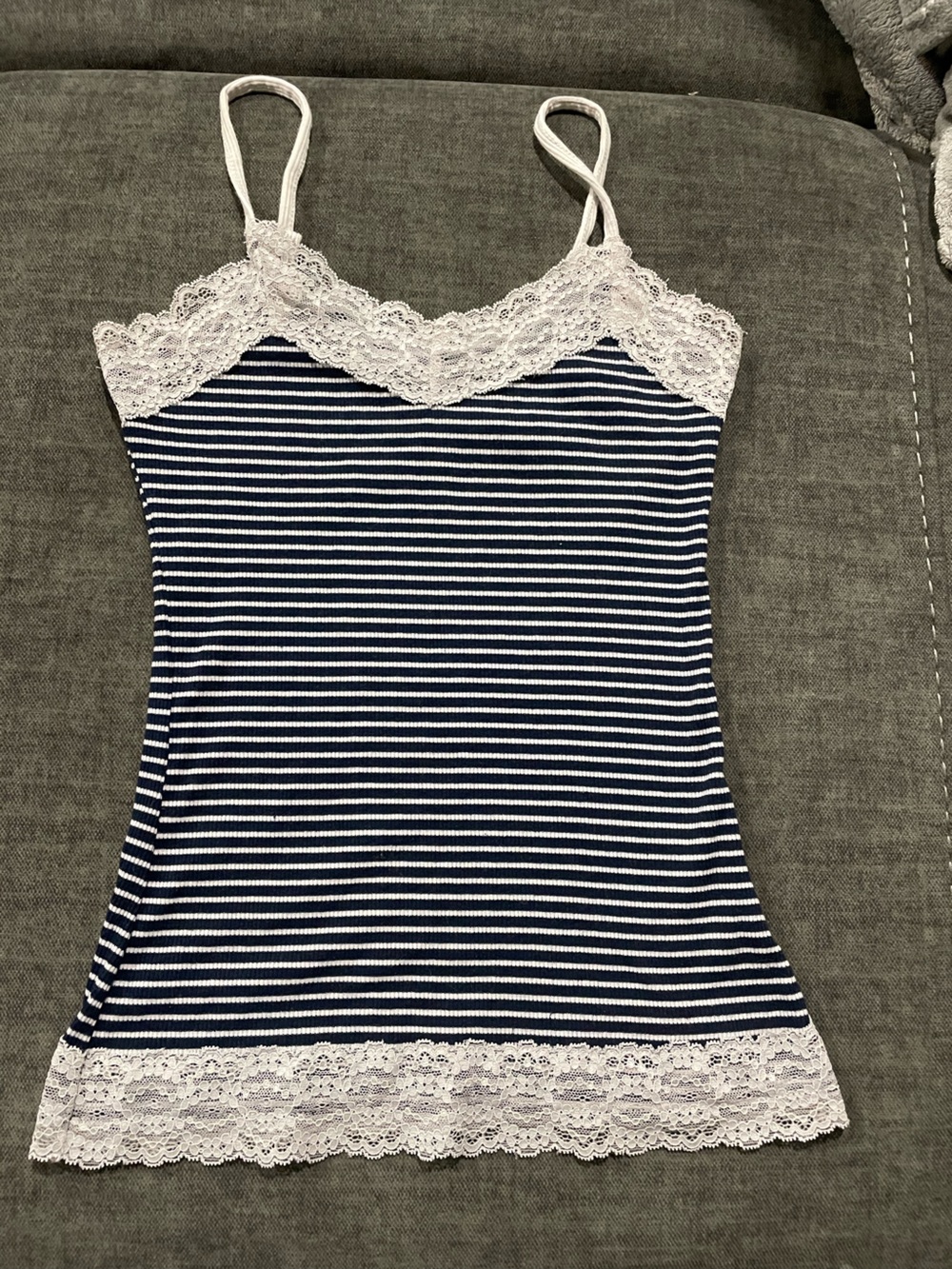 Forever 21 Navy and White Striped Lace-Trim Tank